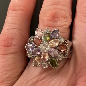 Stunning and Multi-Color Rhinestone Flower Statement Ring